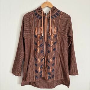 Anthropologie Mur Mur Boho Hoodie Embroidered Blue Striped Cotton Top Size S